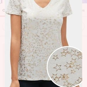 Gold Stars Print V Neck Tshirt
